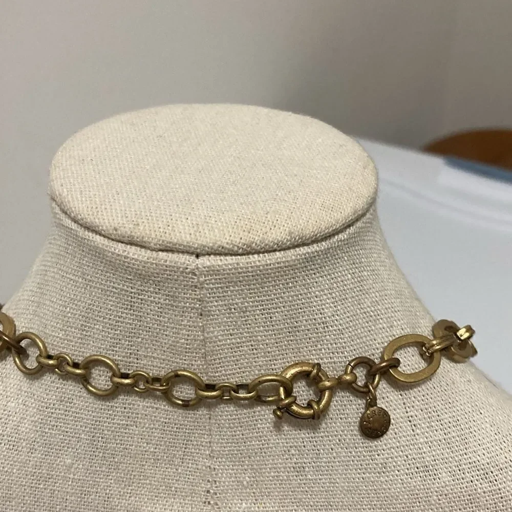 J. Crew Signed Bib Necklace on Oversized Antiqued Goldtone chain.